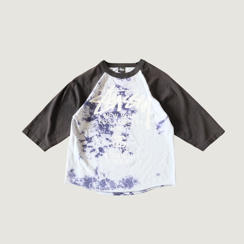 Stussy Baseball Tee Tie Dye Raglan Purple White Graphic World Tour Small Women S